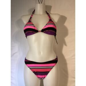 1353 NWT Bikini Bay MM 43T PPST 2 Piece Bikini Pink Black Stripes Sizes 6/14